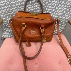 Dooney & Bourke Pebble Leather Satchel in Cognac Brown with Gold Hardware